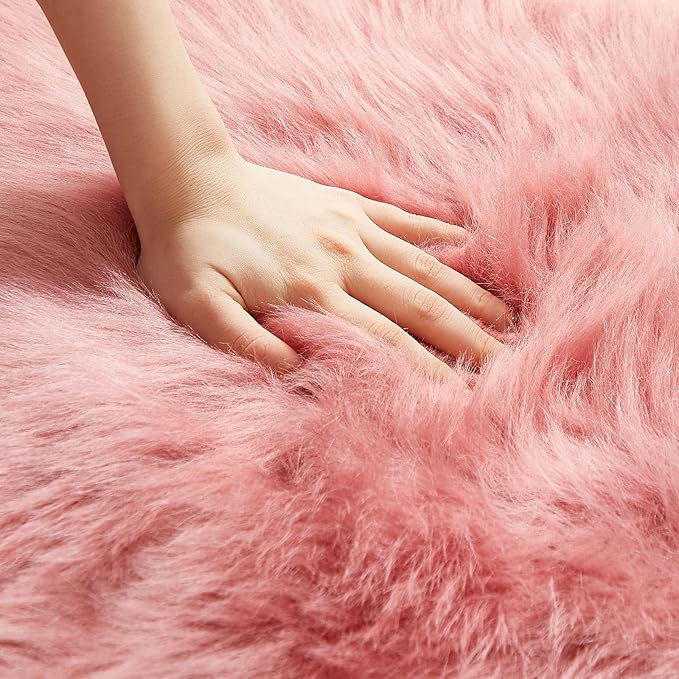 AMTOVO Faux Fur Rug, Blush Pink Ultra Soft Fluffy Shag Sheepskin Rug, 2 x 6 ft Runner Area Rugs for Bedroom Sofa Throw Cushion Room Decor, Rectangle