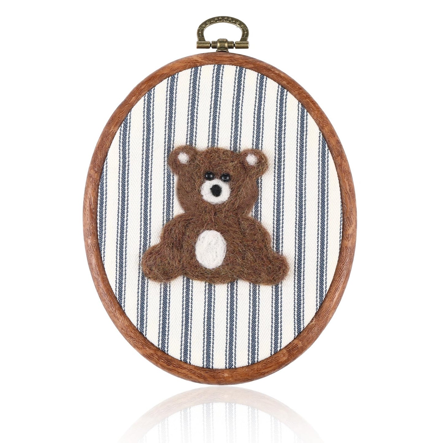 Chunful Felted Blue Striped Bear Nursery Wall Decor Cute Wall Art Decorative Artwork for Nursery Themes Bathroom Living Room Classroom Home Decoration