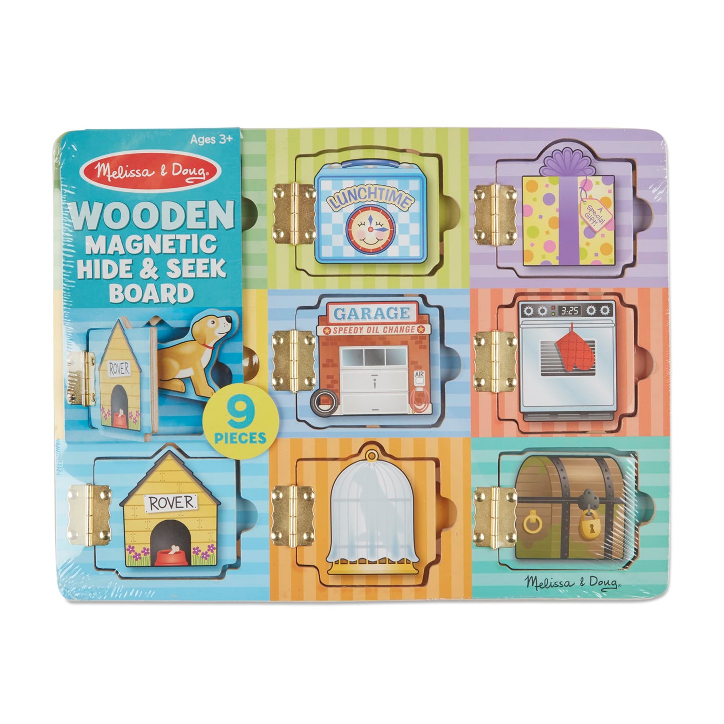 Melissa & Doug Wooden Hide & Seek Activity Board – Montessori Busy Board with Hinges, Doors & 9 Wooden Magnetic Puzzles, Educational Preschool Learning Toy for Toddlers & Kids Ages 3+