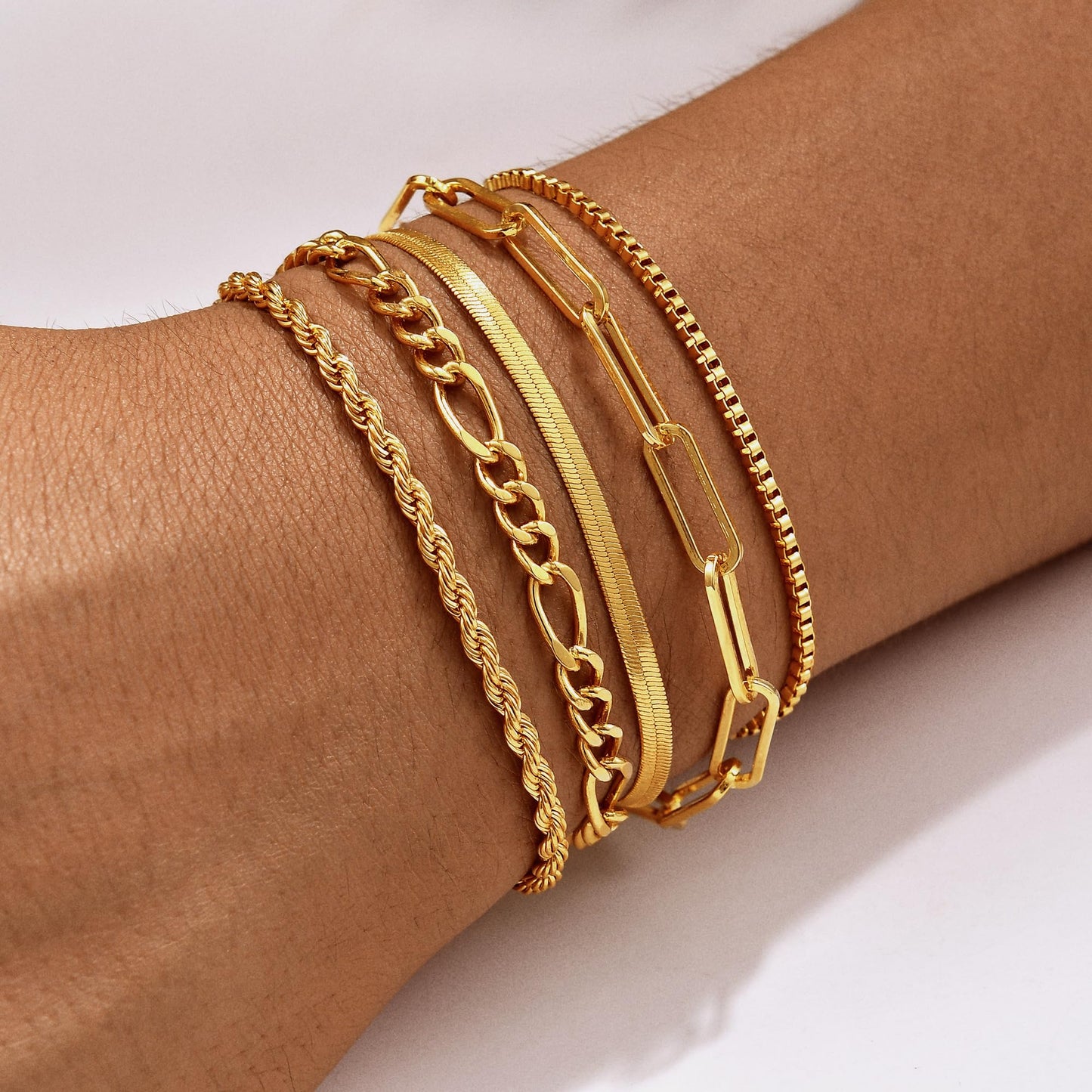 Striviio Gold Bracelets for Women, 14K Gold Plated Stackable Bracelet Stack Set Adjustable Charm Paperclip Chain Snake Link Layered Waterproof Jewelry Sets Gifts