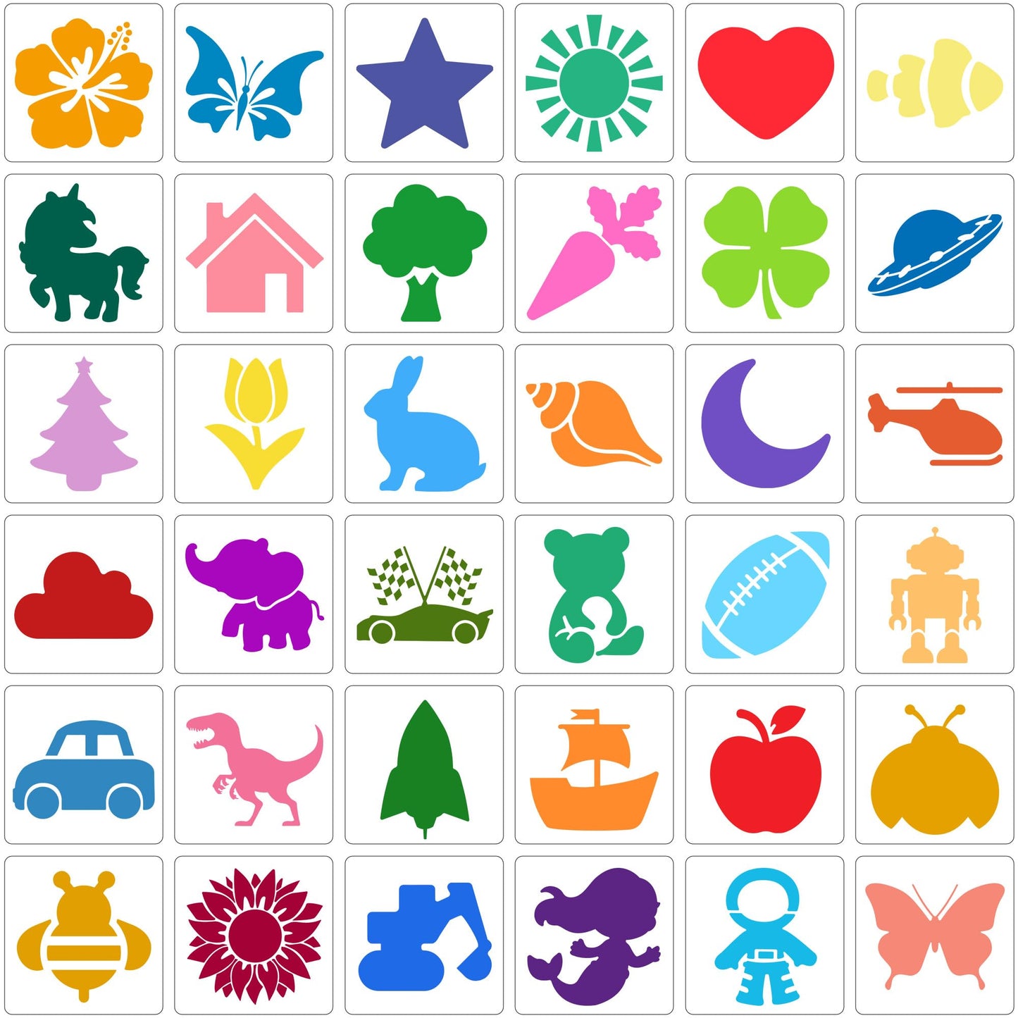 Stencils for Kids, Drawing Stencils for Painting Crafts Reusable Washable Large Art Paint Stencil Primary Shape Template for Fabric Wall Paper (36)