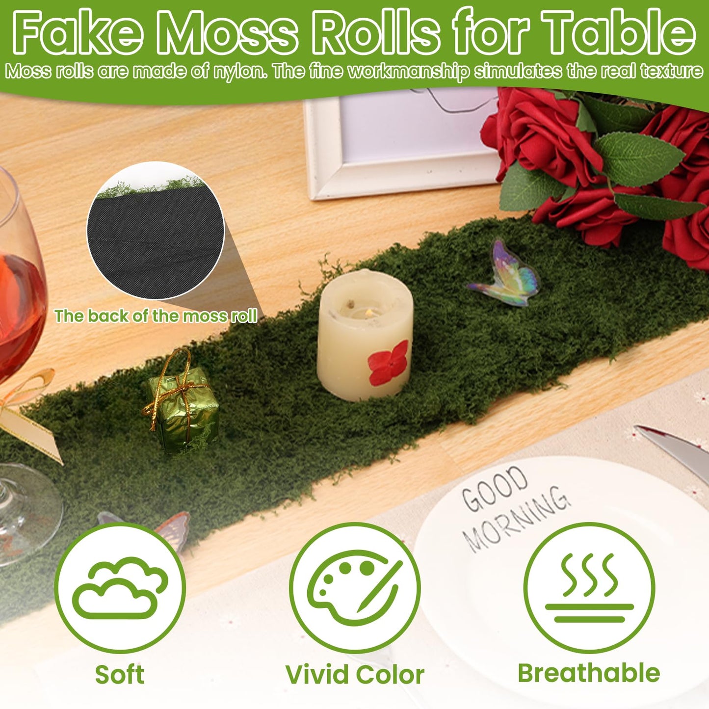LifeisLuck Fake Moss Roll Table Runner, Artificial Moss Sheet 4’’Wx47’’L, Dark Green and Light Green Moss Mat for Table, Wedding, Christmas, Garden, Craft, Home Décor