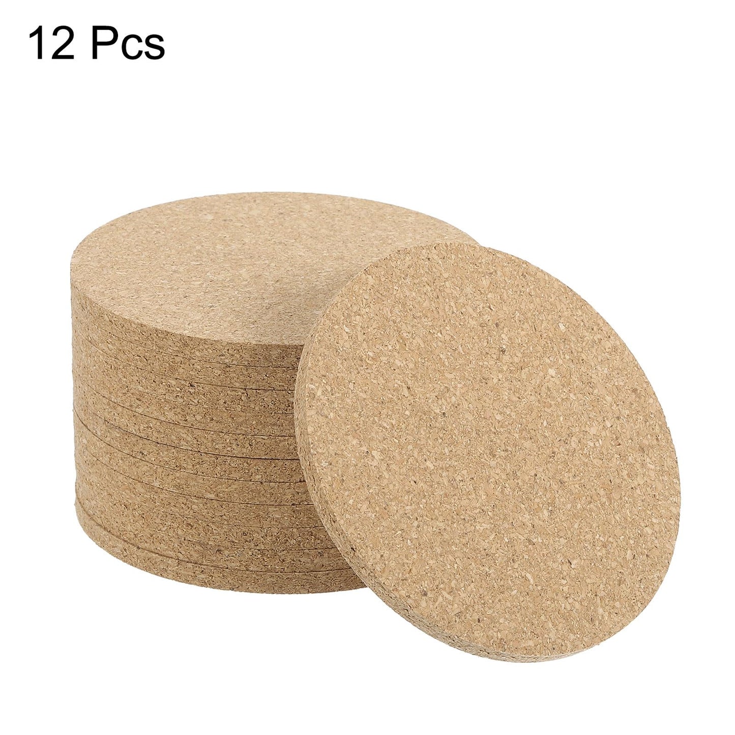 HARFINGTON 12pcs Cork Coasters 3.5 Inch 0.2 Inch Thick Non-Slip Heat-Resistant Round Absorbent Blank Coasters Reusable Wooden Coffee Coaster for Drink Home Office Bar DIY Crafts