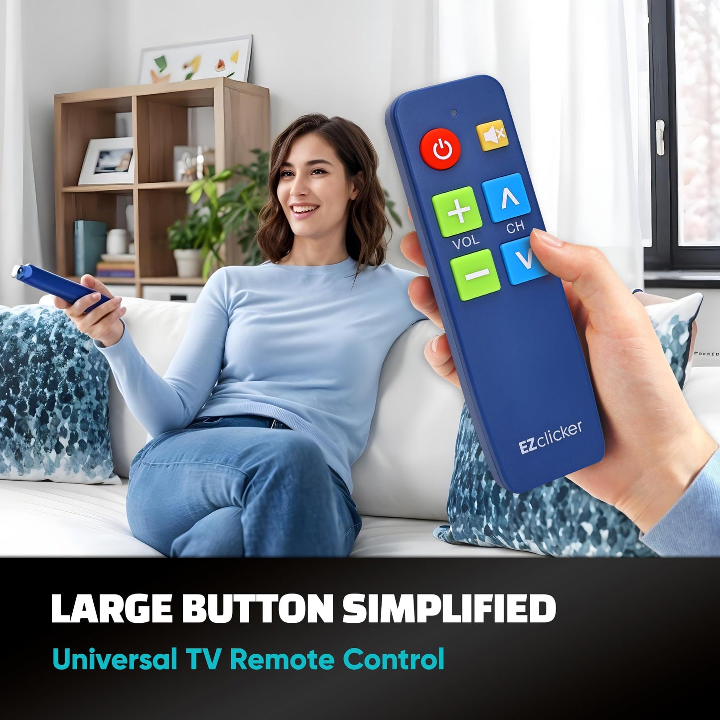 EZclicker TV Remote for Seniors, Extra Simple Big Button Remote (Blue) Works with Major TV Brands, NOT for Streaming (2xAAA Batteries Not Included)