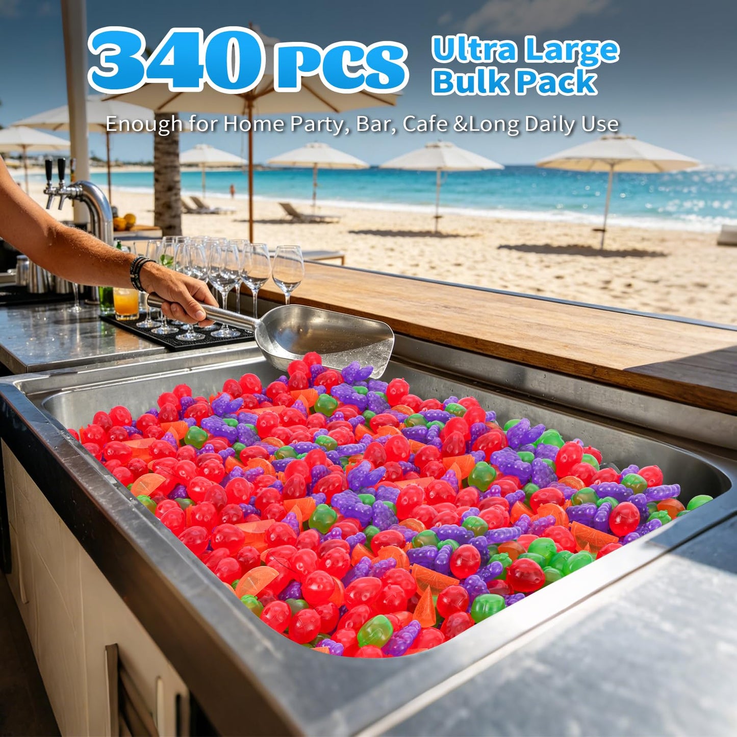 340 Pack Reusable Ice Cubes for Drinks, BPA-Free Plastic Ice Cubes, Refreezable & Washable Ice Cubes Reusable Without Diluting for Whiskey, Coffee, Parties, Camping & Ice Bath