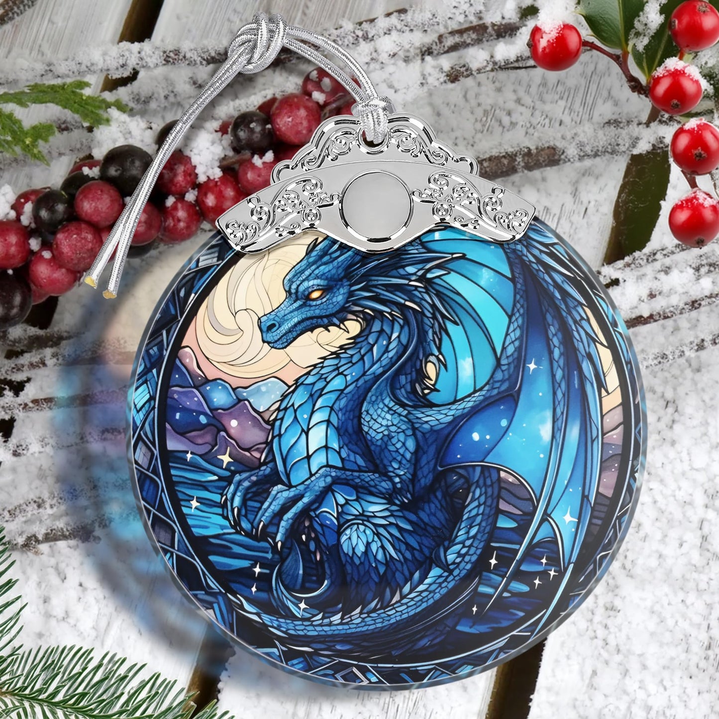 Irina Dragon Stained Glass Christmas Ornament - Beautiful Dragon Christmas Tree Decoration, Gift Idea
