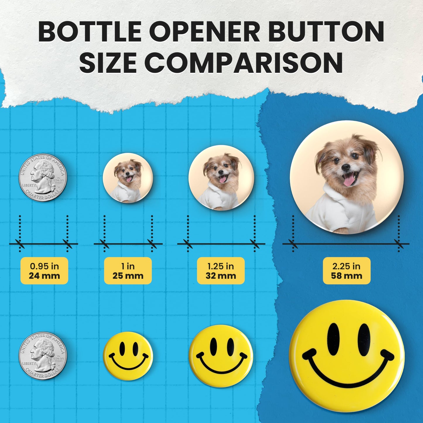 Nice2Have 25 Sets of Bottle Opener Buttons 2.25 inch (58mm) - Button Maker Supplies for Button Maker Machine