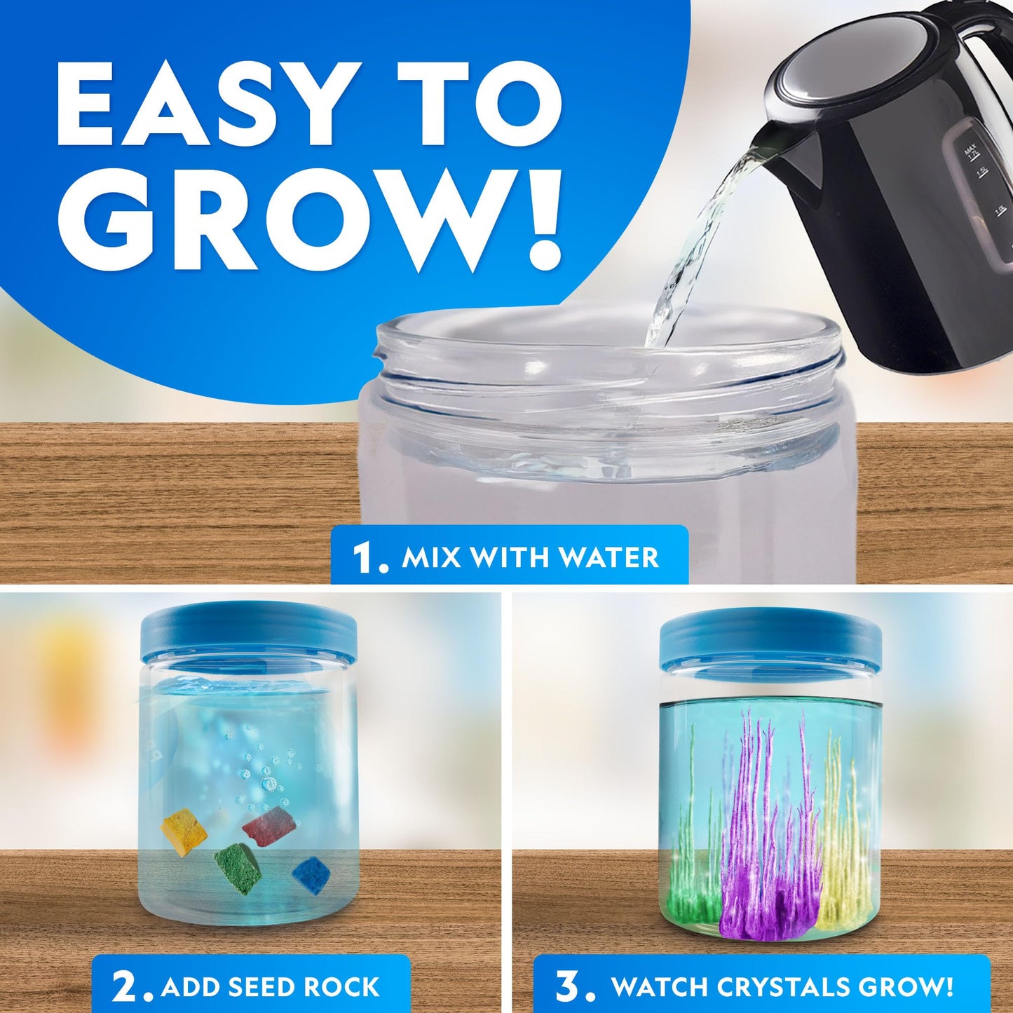 National Geographic Underwater Crystal Growing Aquarium Science Kit – Grow 8 Colorful Crystals Underwater | 360-Degree Secure Viewing Canister