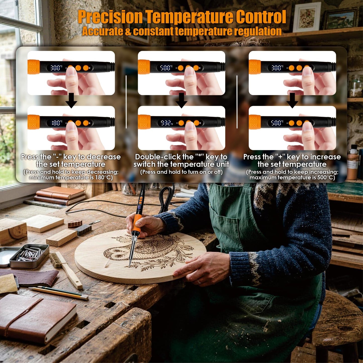 Upgrade 40Pcs Wood Burning Kit, Craft Pyrography Tools for Beginners, Adults, Engraver, Carver, Adjustable Temp Wood Burning Pen, Ideal for Woodworking, Carving and Leather Craft