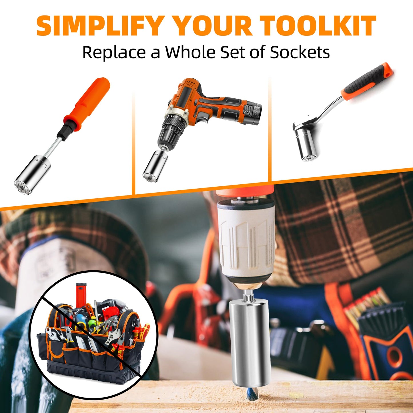 Fathers Day Dad Gifts from Daughter Son Wife Super Universal Socket Tools Gifts for Mens Grip Socket Set With Power Drill Adapter (7-9MM) Cool Tools Gadgets for Dad(2)