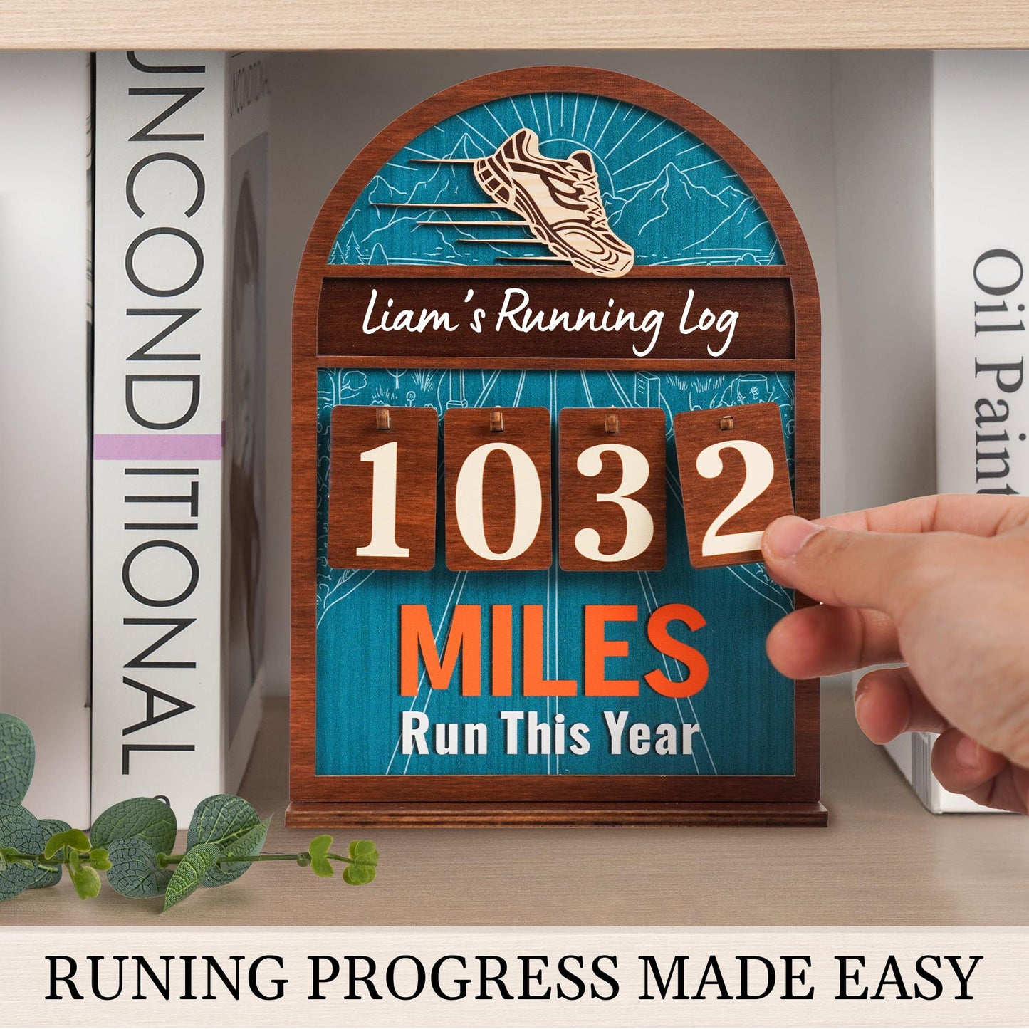 Personalized Miles Run This Year Tracker, Custom Wooden Running Log Counter, Unique Gifts for Runners Men Women, Cool Marathon Runner Gifts, Motivational Decor for Gym Home Workout Decor