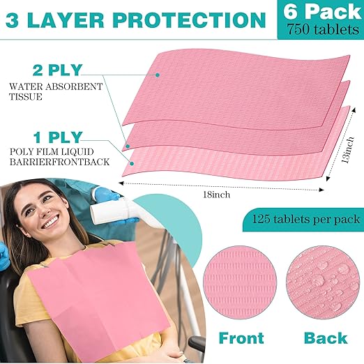 Newwiee 750 Pcs Disposable Dental Bibs Bulk Waterproof Tattoo Sheet Patients for Lash Nail Art Tray Cover 13" x 18"(Rainbow)