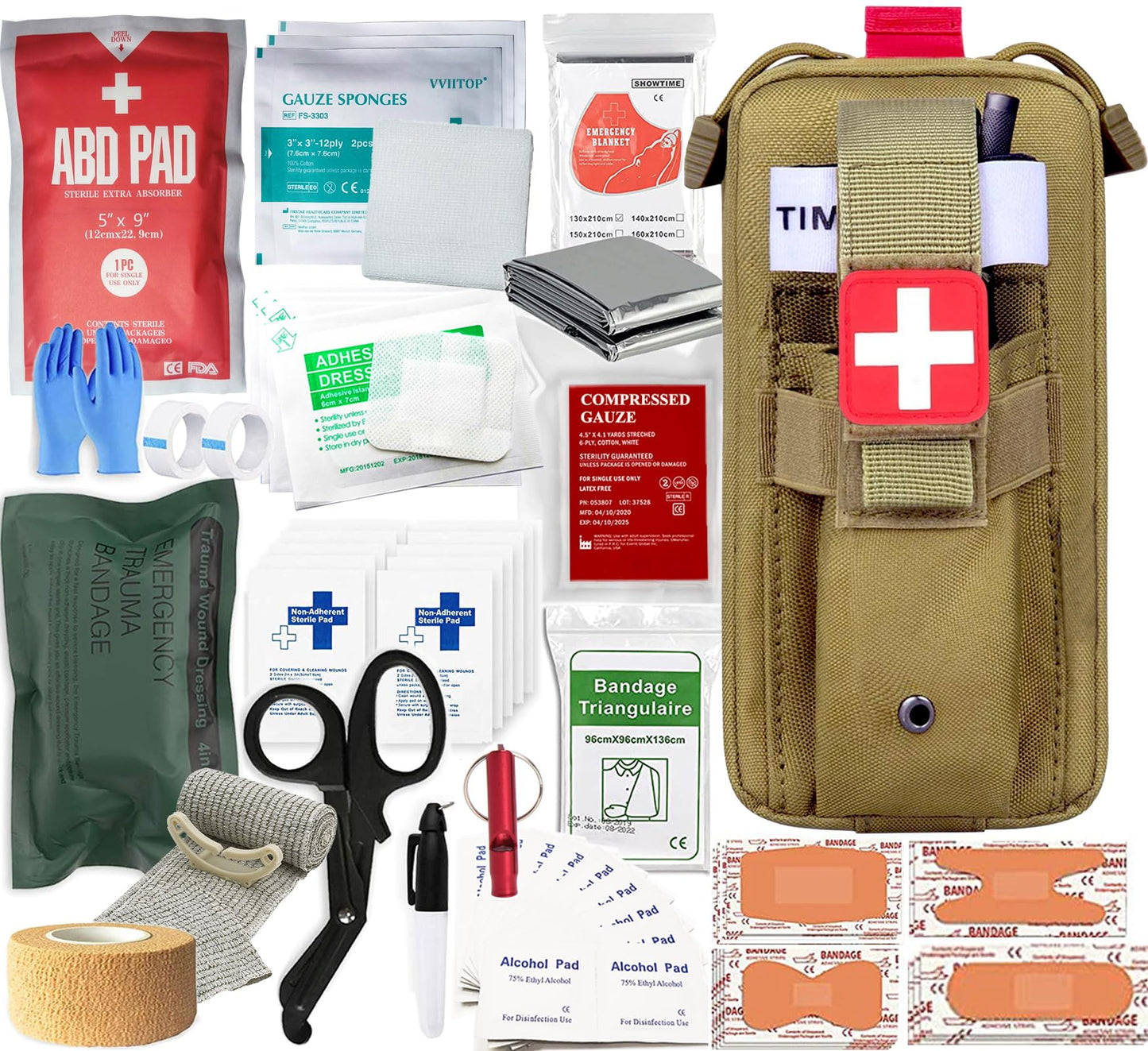 Med Kit Trauma Kit Bleeding Contral Pack, Emergency Survival First Aid Kits EMT IFAK Medical Pack for Severe Bleeding Control Military Camping and Hiking (Tan)