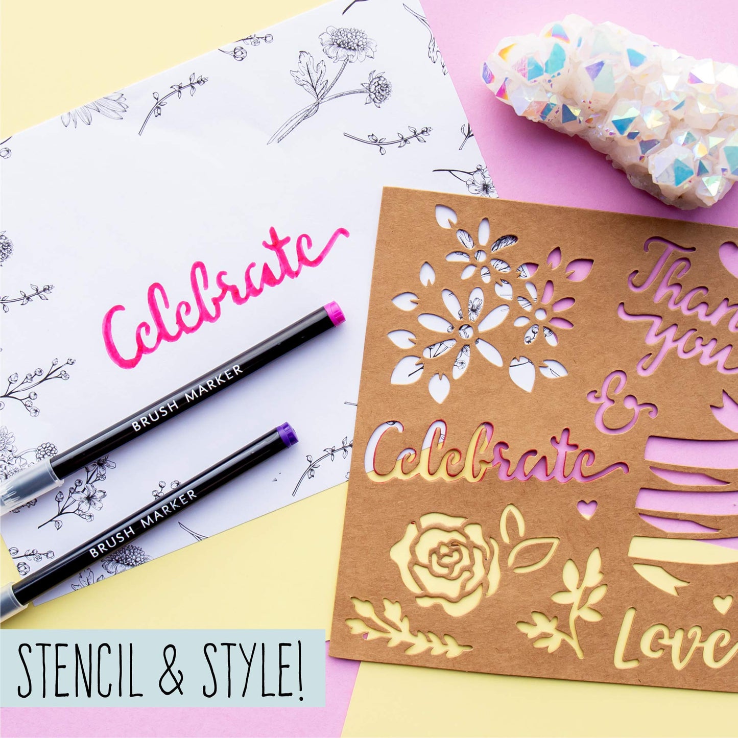 STMT DIY Make Your Mark Hand Lettering Set, Step-by-Step Beginner Modern Calligraphy Hardcover Workbook, Includes Practice Sheets, Stencils, Flexible Fine Tip & Brush Markers, DIY Calligraphy Kit