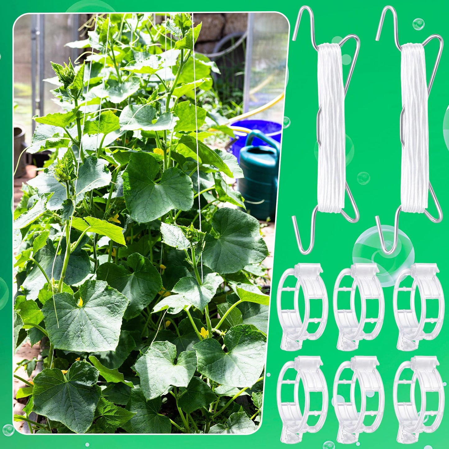 Chumia 120 Pcs Tomato Hooks with String, Plant Support Clips, Tomato Support Hook for Climbing Plants, Tomatoes Holder Hooks with 32.8ft Twine to Prevent Vegetable Fruit from Pinching or Falling Off