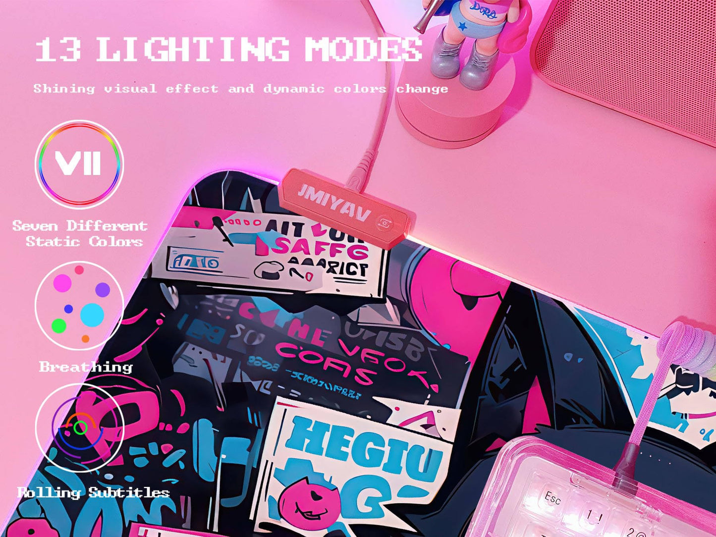 JMIYAV Pink RGB Gaming Mouse Pad 31.5x12 Inch PC XL Large Extended Glowing Led Light Up Desk Pad Non-Slip Rubber Base Computer Cute Mousepad Mat Desk Accessories Gaming Setup 104