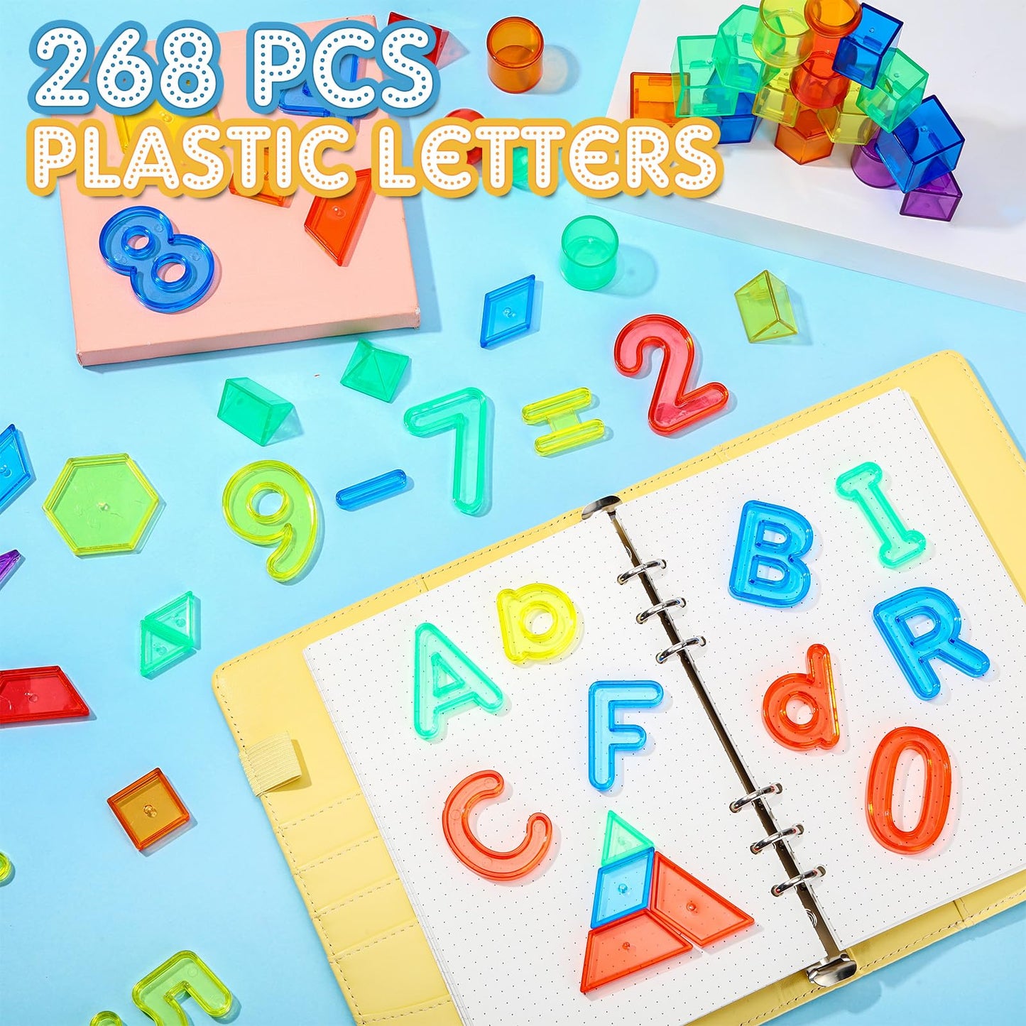 Blueweenly 268 Pcs Transparent Letters and Numbers Translucent Light Table Manipulatives Toys Light Table Accessories Colorful Plastic Alphabets Numbers for Kid Counting Spelling Learning Sensory Play