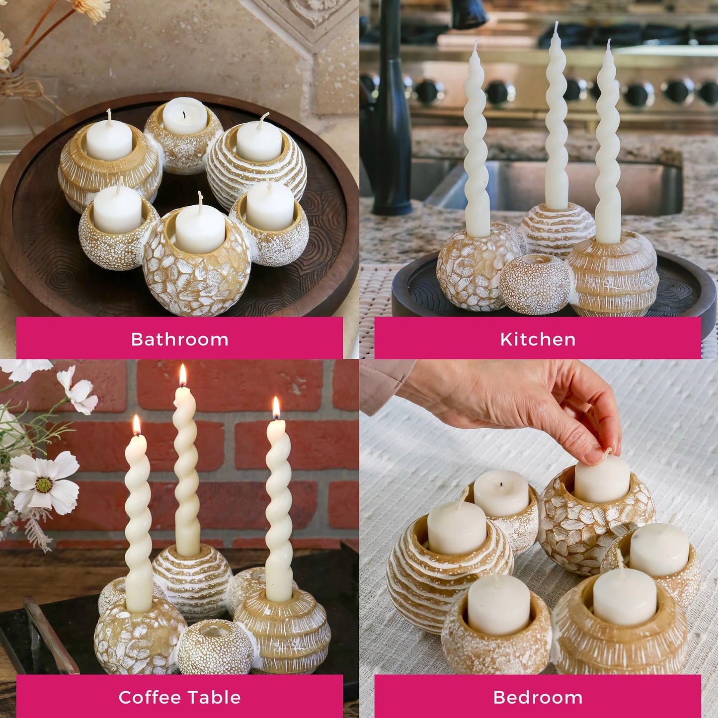 Kate Aspen 2-in-1 Gold Candle Holder Centerpiece for 6 Candles – Tealight & Taper Candle Holder, Gold Table Decor for Dining Room, Coffee Table, Boho, Rustic or Modern Home Decor