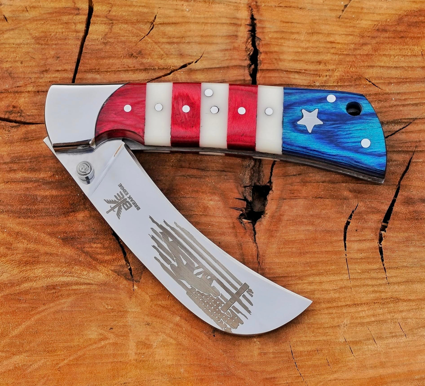 BE BREAK EDGE Hawkbill Knife,Folding Pocket Knife with Curved Blade, Lineman Tools, Stainless Steel construction. (White,Red and Blue)