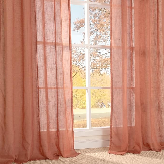 BGment Extra Long 108 Inch Length Curtains for Living Room Windows, Linen Terracotta Drapes Rustic Textured for Bedroom Decor with Rod Pocket Semi Sheer Lightweight, 2 Panels Set, Each 52 Inch Wide