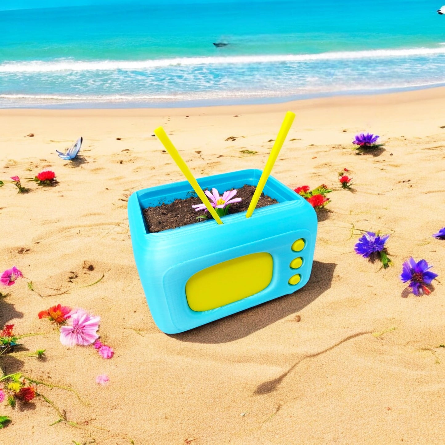 Mini Retro TV Succulent Planter – Funny 3D Printed Pot for Air Plants or Cactus, Unique Kawaii Desk Decor, Novelty Gift Idea for Plant Lovers, Office Display, Dorm Shelf, Home Accent