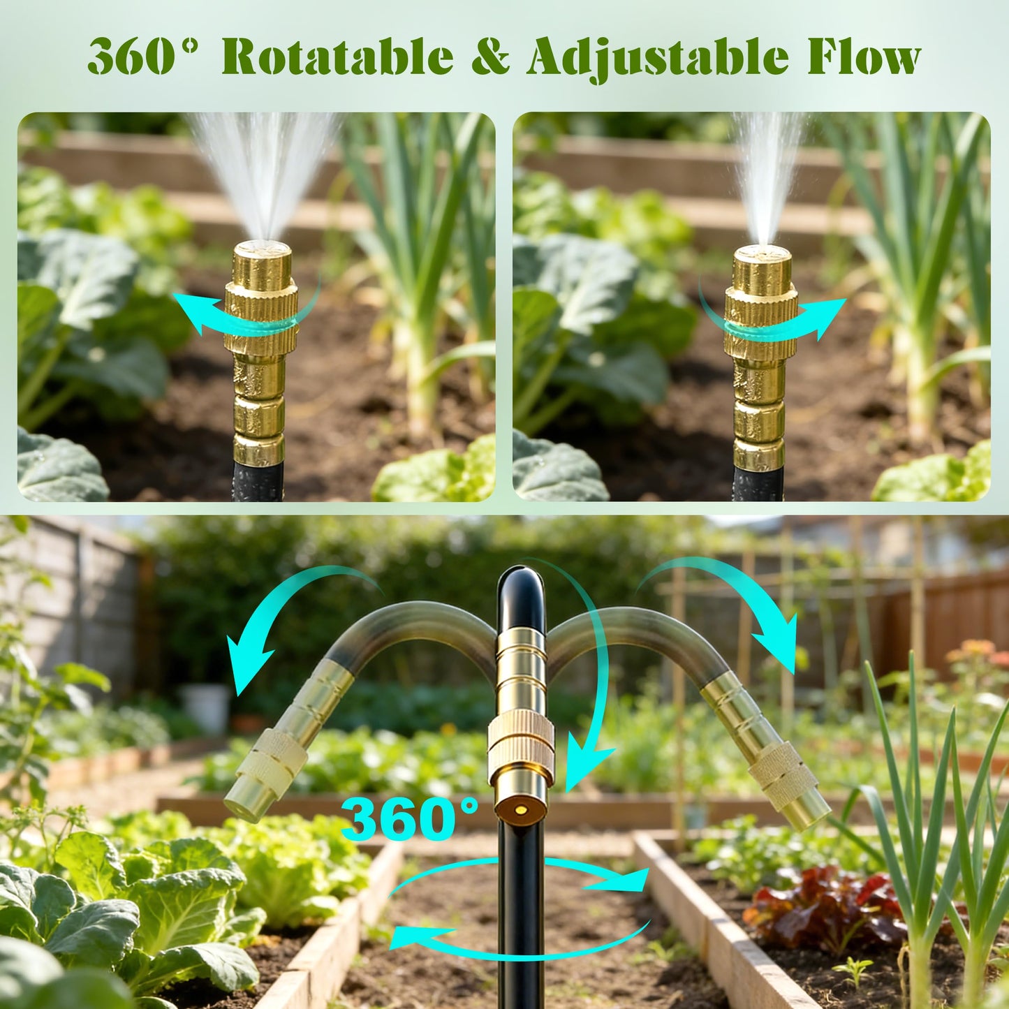 Drip Irrigation System for Garden, Automatic Watering System with Adjustable 360° Copper Spray Nozzles, DIY Drip Irrigation Kit for Yard, Lawn, Greenhouse, Raised Beds & Potted Plants (100FT)