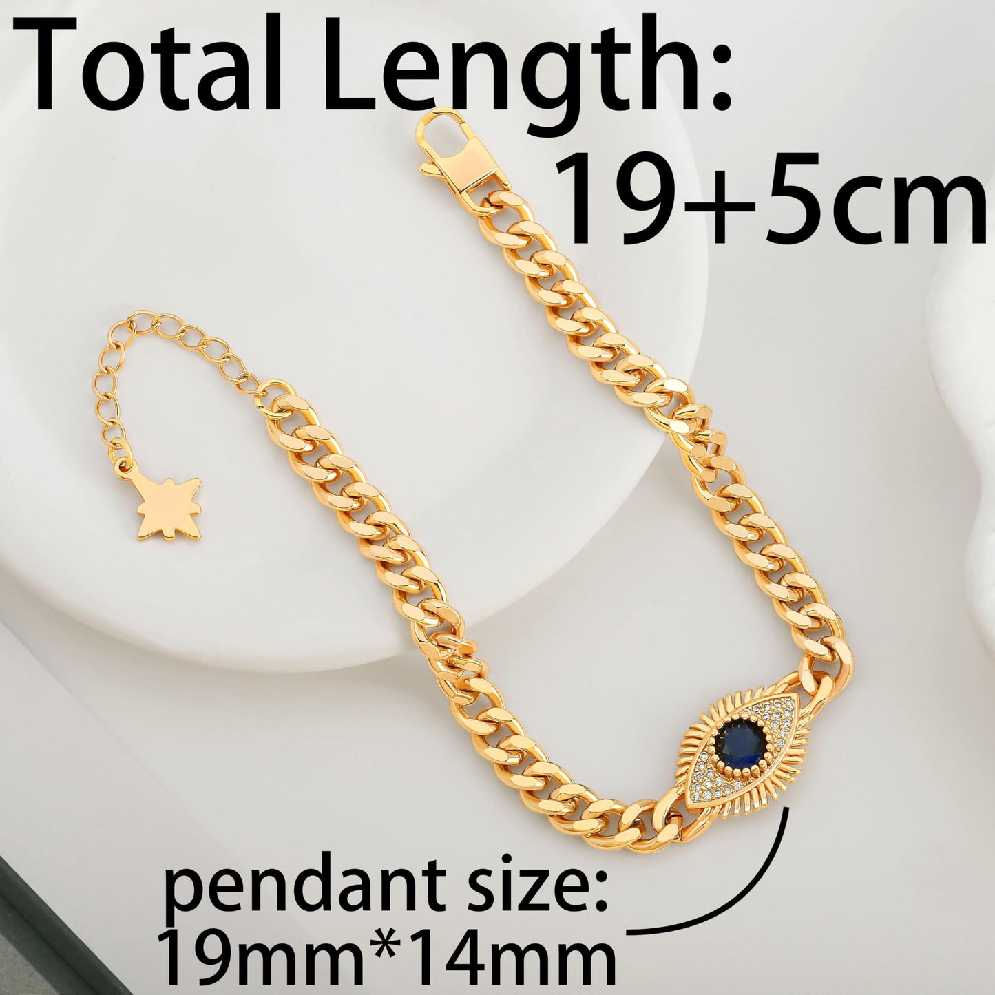SOFYBJA Dainty 18K Gold Plated Devil’s Eyes Cuban Link Bracelet for Women Adjustable Bracelet Layered Handmade Jewelry