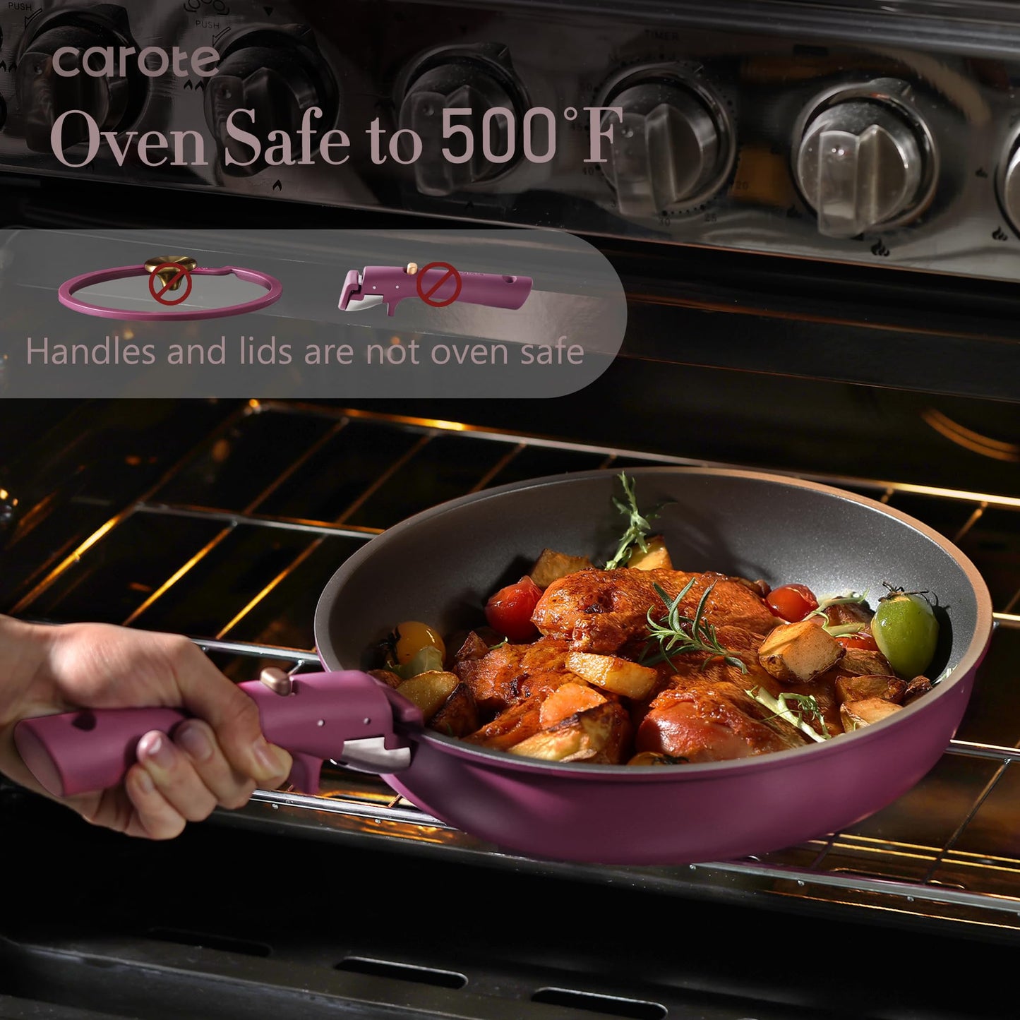 CAROTE 21pcs Pots and Pans Set, Nonstick Cookware Set Detachable Handle, Induction Kitchen Cookware Sets Non Stick with Removable Handle, RV Cookware Set, Gold and Purple