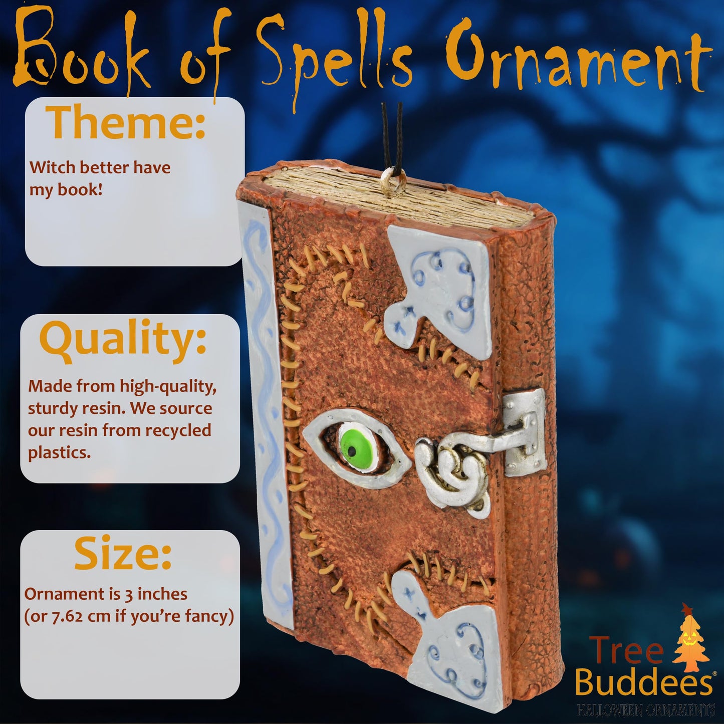 Tree Buddees Book of Spells Halloween Ornament – Witches Creepy Resin Witchcraft Book Decoration Witch Ornaments