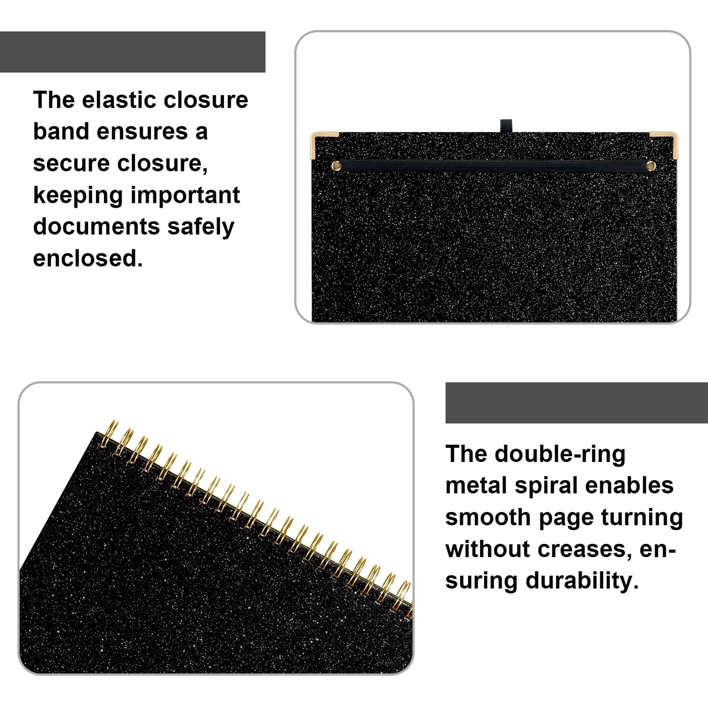 Clipboard with Storage Folio 10 Pockets 5 Tab Dividers Folder Labels Notepad Spiral Black Sparkly Clipboards for School Office