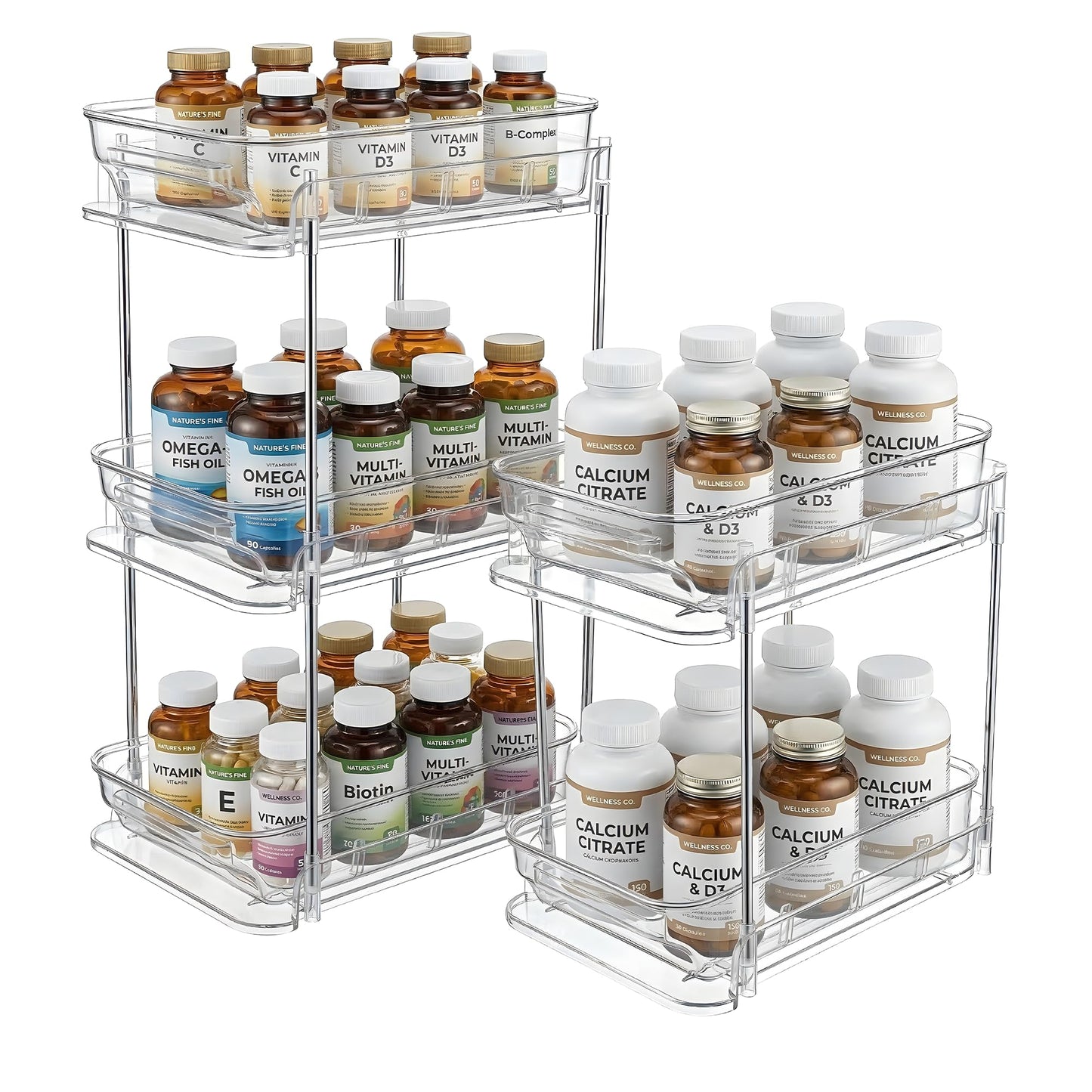Wiojtry 2-Tier Vitamin Storage Organizer, Organizer for Vitamin Bottles And Medicine Bottle, Vitamin Bottle Organizer for Countertop, Bathroom Cabinet Storage Items Are Clearly Visible (2)