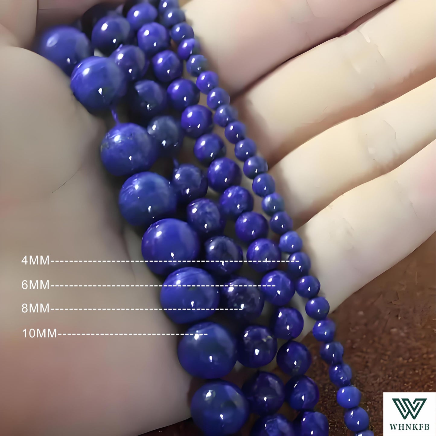 WHNKFB 8mm 50PCS Natural Lapis Lazuli Round Beads, Deep Blue Pyrite-Flecked Loose Gemstone Beads for Jewelry Making Craft - 4mm 6mm 8mm 10mm Options with Free Elastic Cord