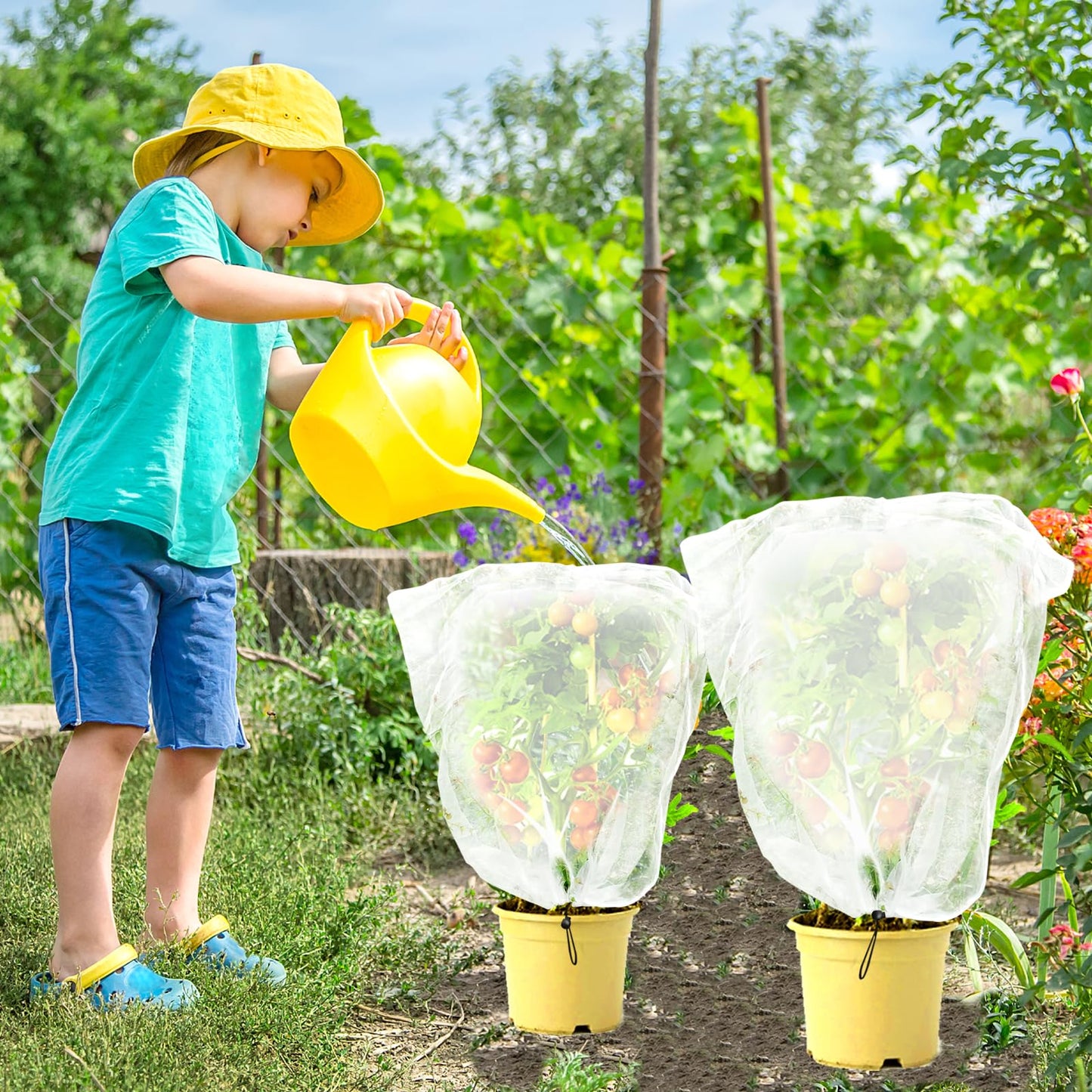 YUYIUS Fruit Tree Netting, Plant Mesh Netting for Garden Protection, Blueberry Bush Insect Netting Cover as Garden Pest Barrier from Cicadas, Bug, Bird (4.9x4 FT, 4Pcs, Zipper & Drawstring Design)
