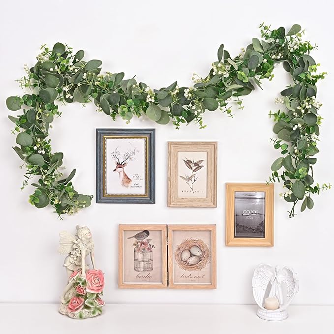 Dolicer 6 Packs 6FT Artificial Eucalyptus Garland, Faux Greenery Garland Fake Vines Hanging Silver Dollar Eucalyptus Leaves for Wedding Backdrop Arch Table Wall Party Home Decor