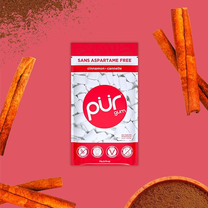 PUR Gum | Aspartame Free Chewing Gum | 100% Xylitol | Natural Cinnamon Flavored Gum, 55 Pieces (Pack of 1)