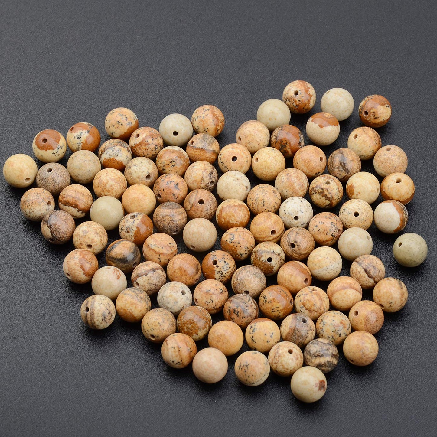 LPBeads 100PCS 8mm Natural Picture Jasper Gemstone Round Loose Beads for Jewelry Making with Crystal Stretch Cord