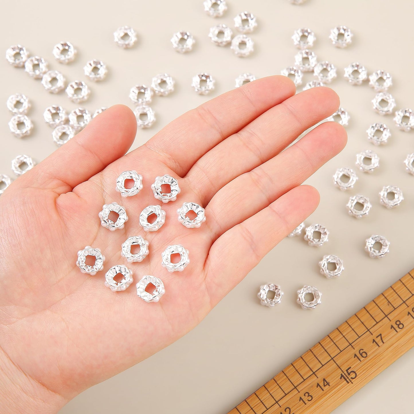 Upnedo 200PCS Large Hole Imitation White Pearl Spacer Beads 12mm Silver Plated Rondelle Spacers Faux Pearl Beads for Bracelets Beadable Pen Making DIY Jewelry