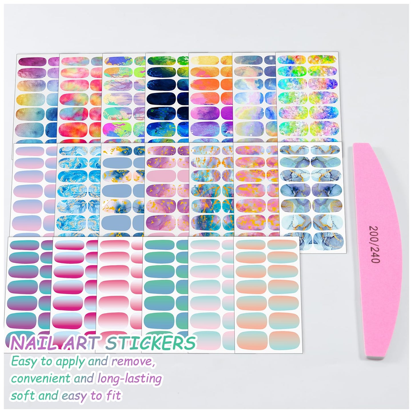 SILPECWEE Nail Polish Strips, 20 Sheets Rainbow Nail Polish Stickers Full Nail Wraps Self Adhesive Gel Nail Stickers Strips Fingernail Art Sticker Nails for Women with File