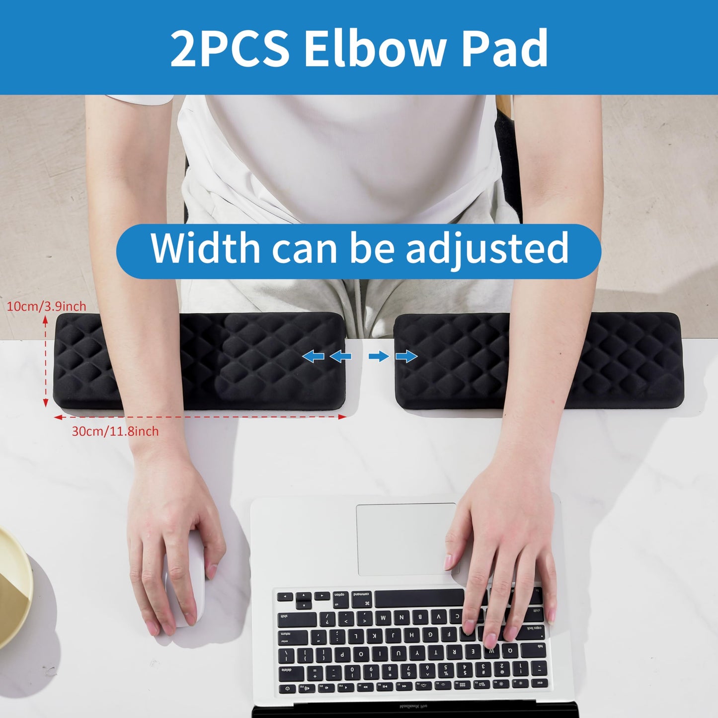 MEKASS L-Shaped Desk Elbow Pad for Desk, Memory Foam Elbow Support Padding with Non-Slip, 2-Piece Ergonomic Desk Edge Cushion, Wrist Comfort Support for Office Home (Diamond Black)
