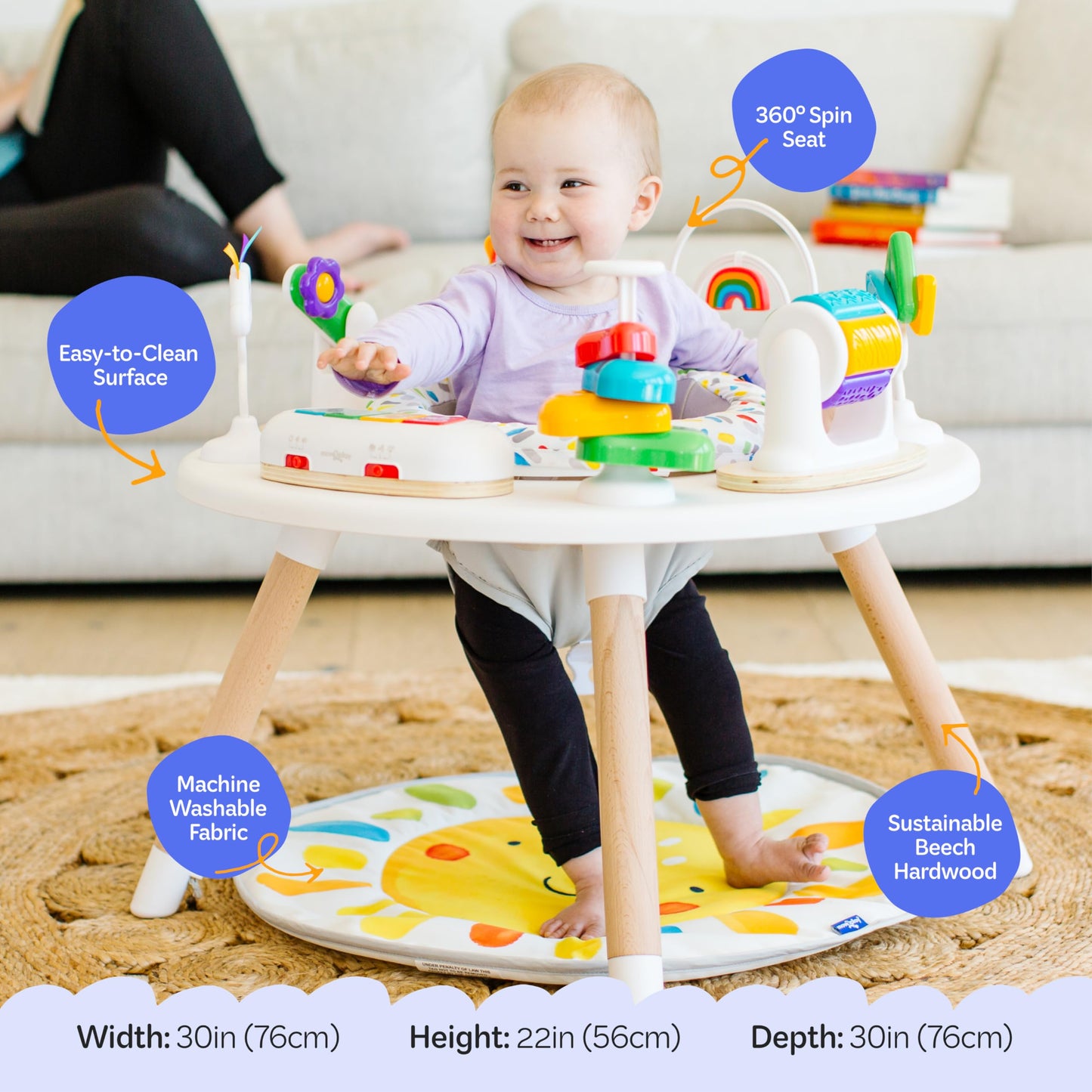 Move2Play 4-in-1 Baby Activity Center | Montessori-Inspired Design | 8 Interactive Toys | Tummy Time, Exersaucer & Toddler Table | Shower Gift | Essential | Must Have for 3, 6, 12 Month Old (Sun)