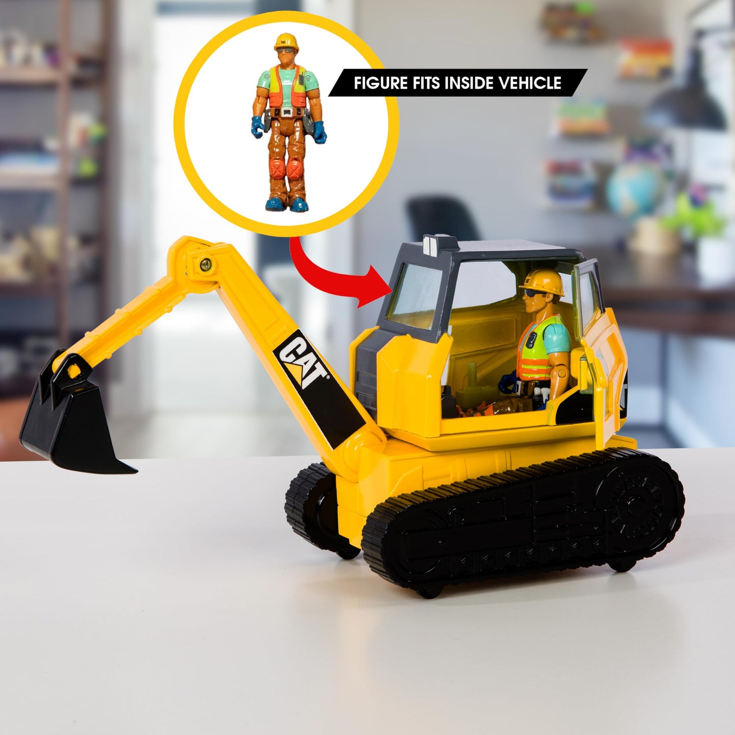 Cat Workforce Excavator Action Set, 23-Piece Kids Construction Toy Playset with 4-Inch Figure, Non-Drying Dirt Compound, Molds, Signs, Tools & Accessories, Ages 3+