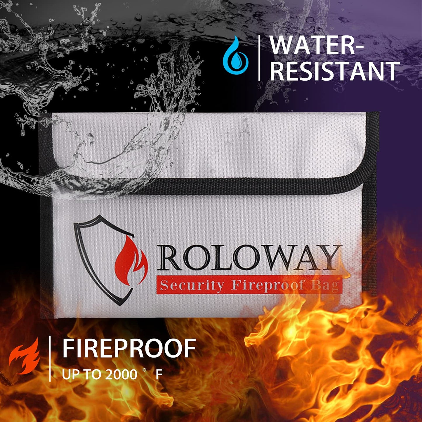 ROLOWAY Small Fireproof Bag (5 x 8 inches), Non-itchy Fireproof Money Bag for Cash, Valuables, Passport, Currency & Keys (2-Pack Silver)