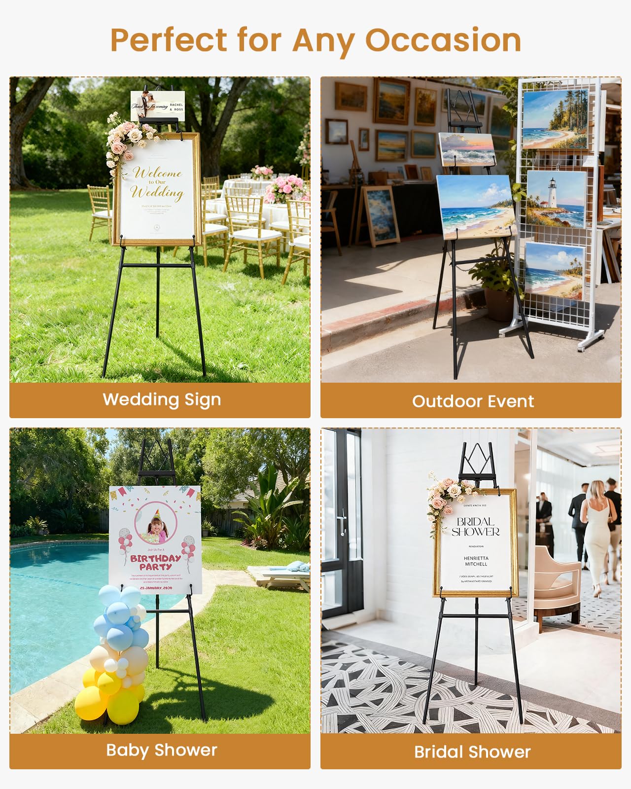53.9" Black Easel Stand for Sign, Heavy Duty Metal Display Easel with Storage Bag, Adjustable Art Easel for Wedding Sign, Painting, Picture