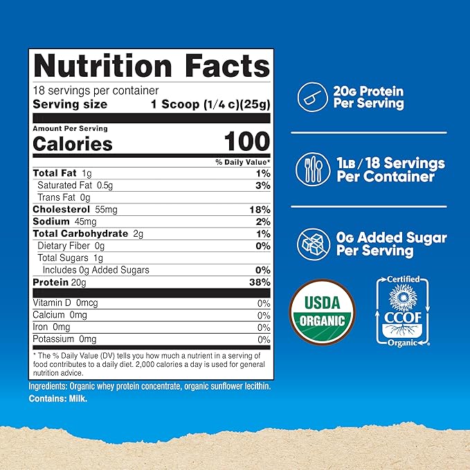 Nutricost Organic Whey Protein Concentrate, Unflavored, (1LB) - Gluten-Free, Non-GMO