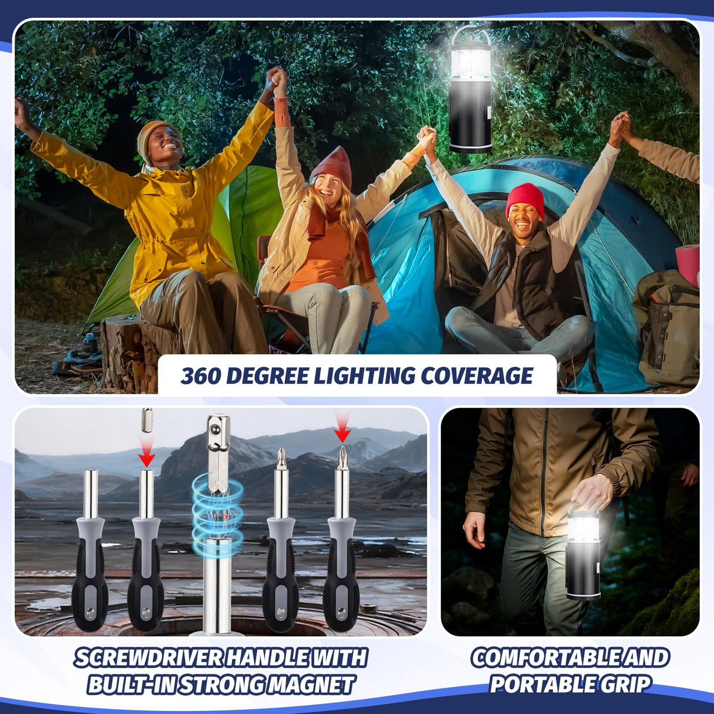 4 Pack Hunting and Fishing Gifts for Men/dad, LED Camping Lantern with 15pcs Multi Tool Kit Portable Emergency Lantern with Screwdriver for Outdoors Father's Day Birthday Present for Dad