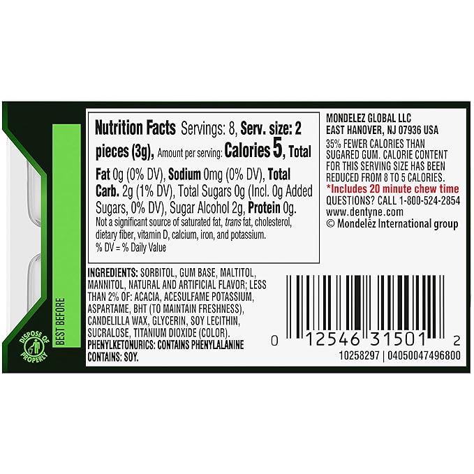 Dentyne Ice Spearmint Sugar-Free Chewing Gum, 9 Packs of 16 Pieces (144 Total Pieces)