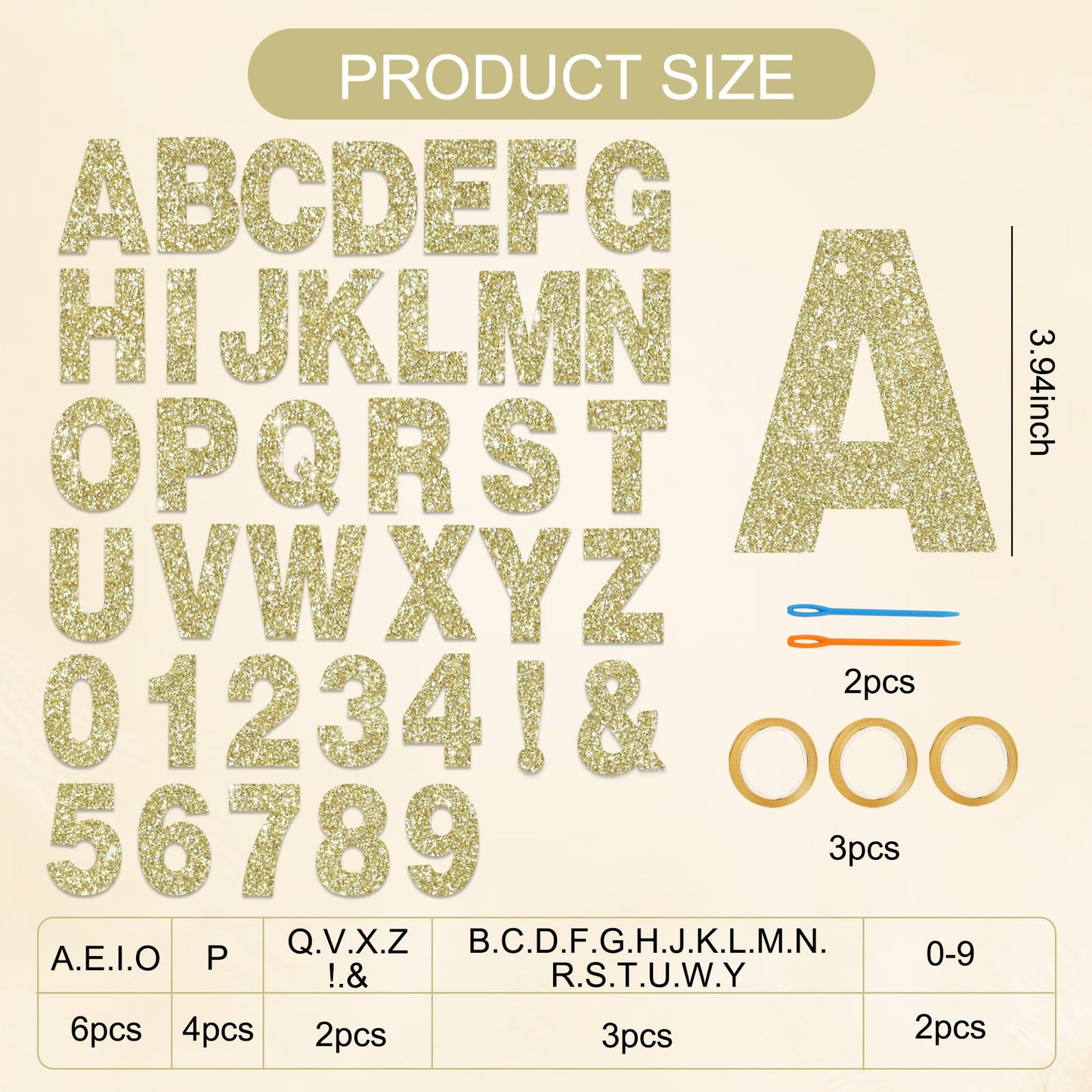 BEISHIDA 116 PCS A-Z DIY Letter Banner Kit Make Your Own Banner Including 111 Letters and Numbers 3 Rope and 2 Threading Device,Customized for Birthday Graduation Wedding Decor Champagne Gold