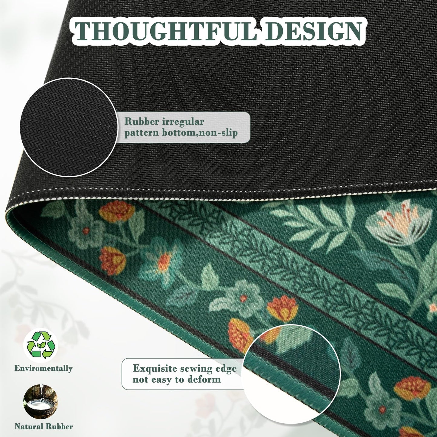 iCasso Desk Mat for Keyboard and Mouse, Large Mouse Pad, Desk Pad Mat, Anti-Slip Big Mousepad with Stitched Edges for Computer Desktop(Deep Green)