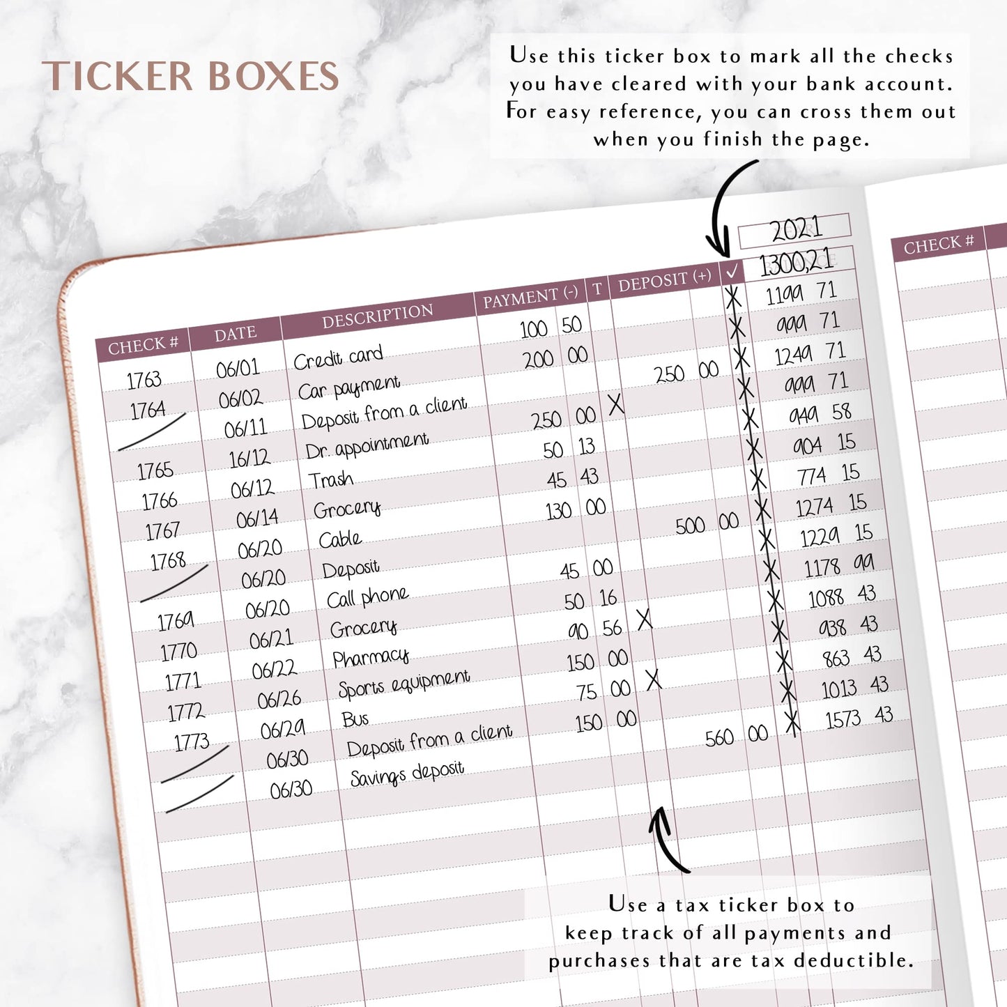 Legend Planner Check Register Book – Accounting Ledger Book for Small Business & Personal Use – Checkbook Register to Track Financial Transactions – Hardcover, 7x10″, 6300 Entries (Rose Gold)