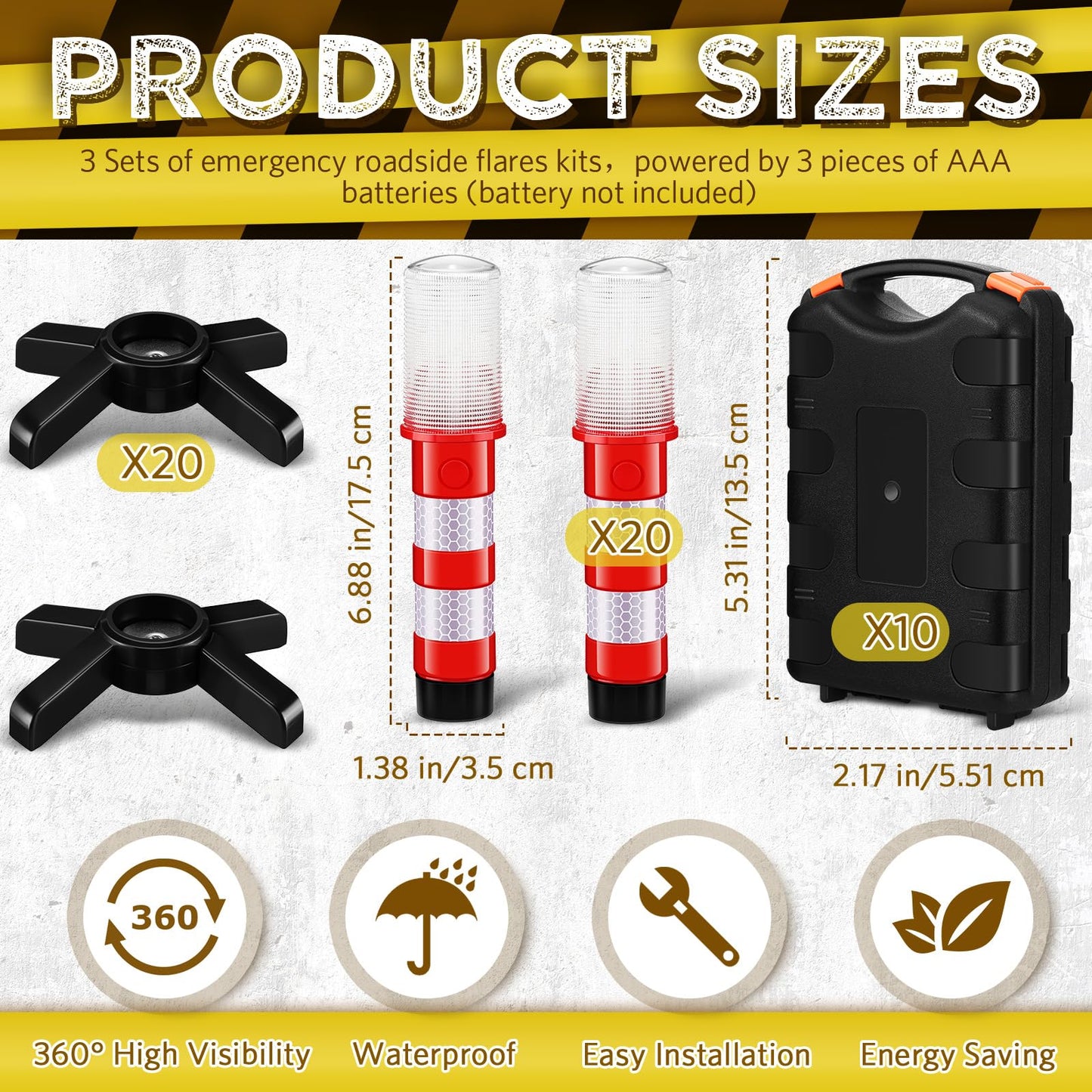 Riakrum 2 Pcs Emergency Roadside Flares Bulk Kit LED Safety Strobe Road Warning Light Bright Red Safety Beacon Strobe Light Roadside Flare Magnetic Base Detachable Stand Vehicle (Batteries Excluded)